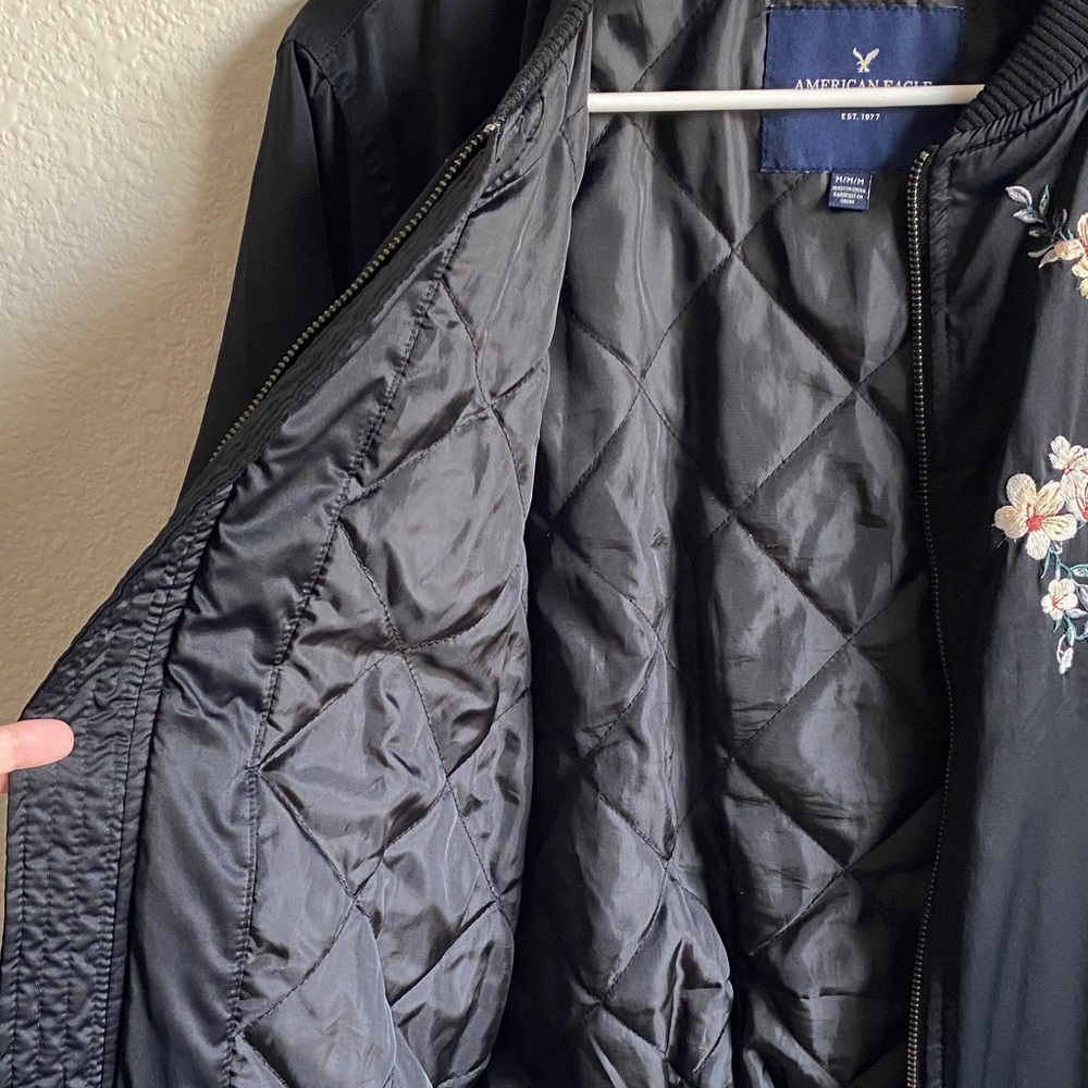 American Eagle Outfitters Black Floral Bomber Jacket - Picture 11 of 13